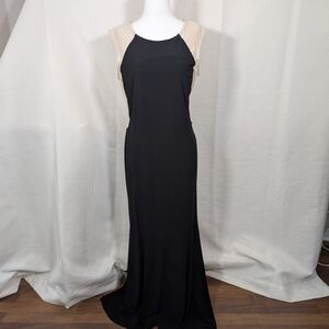 Vintage Gilani Evening Gown Black & Cream Metallic Dots Size 10 Formal Gala